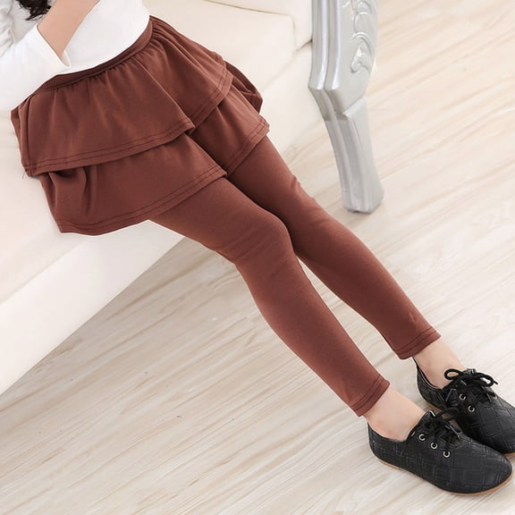 XXWXYD Girls Leggings with Skirt Attached, Cotton Footless Tights 2-12 Years, Solid Color Casual Pants for School Wear, Stretc𝗁y Comfy Play Outfits