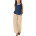 thumbnail image 1 of XXWXYD Girls Linen Pants Set Two Piece Summer Casual Beach Vacation Outfits Sleeveless Tank Top Wide Leg Business Clothes Toddler Girl Vacation Outfits, 1 of 5