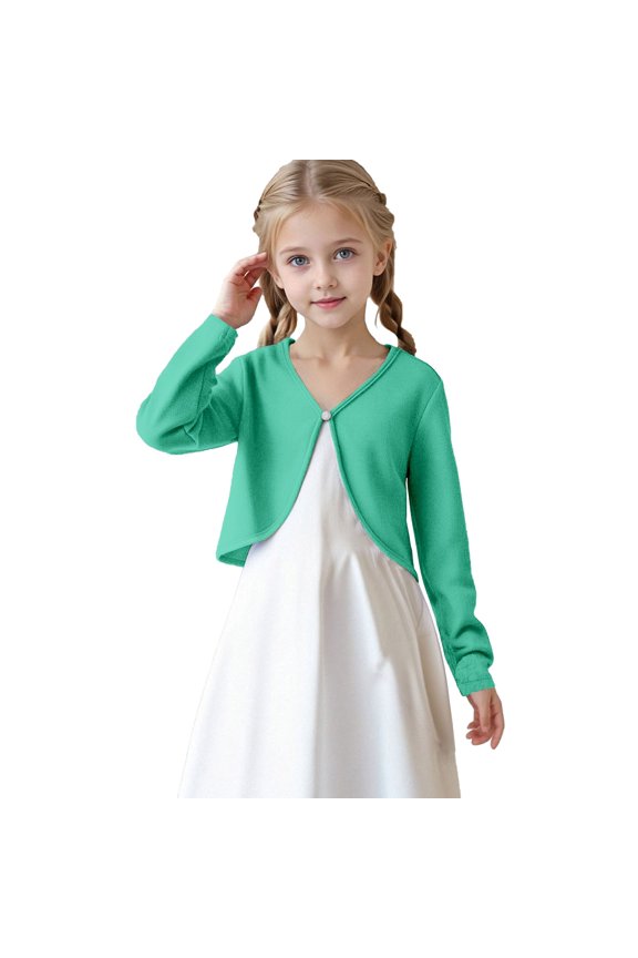 Girls Long Sleeve Cardigan Little Girls Cute Dressy Cardigan Tops Kids Cropped Bolero Shrugs Cover Up Fall Outfits
