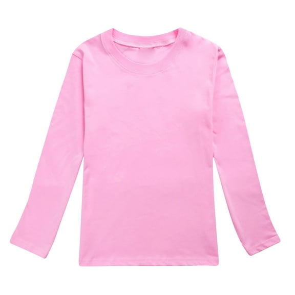 XXWXYD Girls Long Sleeve Cotton Shirt Crewneck Basic Tee Soft Comfortable Plain Top Everyday Casual Wear for Kids Teens