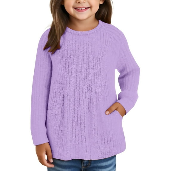 XXWXYD Girls Long Sleeve Crewneck Blouse Solid Color Loose Fit Tunic Knit Top Casual Fall Winter Sweater Soft Comfortable Versatile