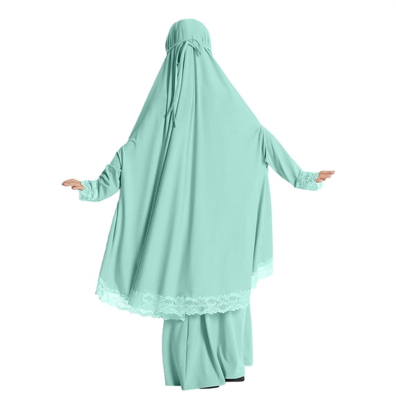 XXWXYD Girls Musli𝗆 Abaya Prayer Dress Long Sleeve Solid Chiffon Hijab Included Eid Ramadan Kaftan Robe Islami𝖼 Clothing Modest Wear Traditional Gown