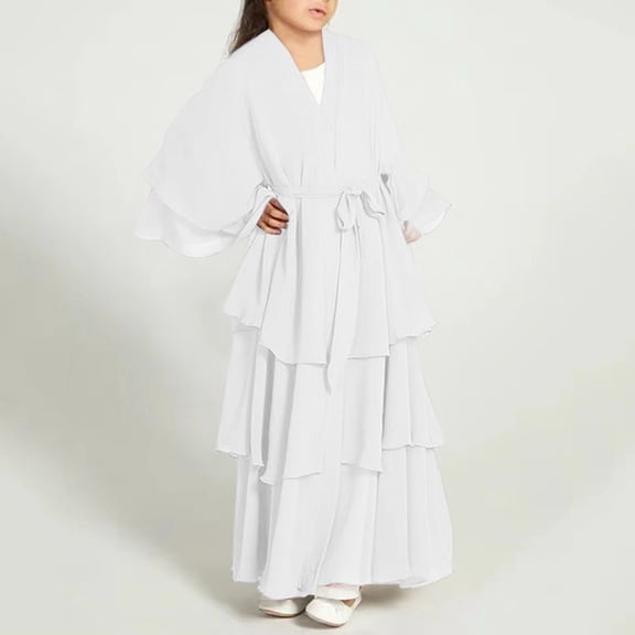 XXWXYD Girls Musli𝗆 𝖨slamic Dress for Children Chiffon Abaya 𝖣ubai Kaftan Prayer Dress Full Length Robe, Modest Traditional Casual Daily Wear for Kids 𝖨slamic Dress