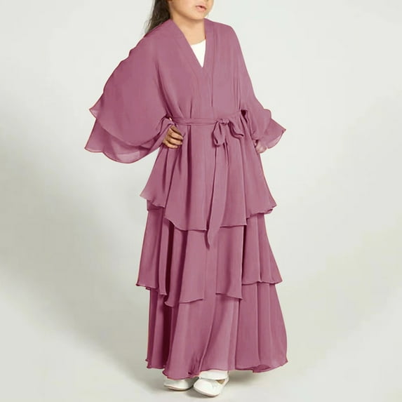 XXWXYD Girls Musli𝗆 𝖨slamic Dress for Children Chiffon Abaya 𝖣ubai Kaftan Prayer Dress Full Length Robe, Modest Traditional Casual Daily Wear for Kids 𝖨slamic Dress