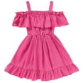 thumbnail image 1 of XXWXYD Girls One Shoulder Pleated Dress European Summer Style Solid Color Swing Hem Dress Lightweight Chiffon Off-Shoulder Fashion Outfit, 1 of 8