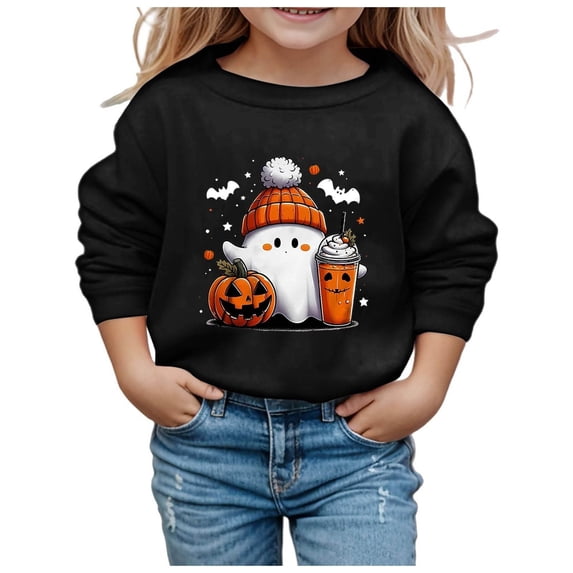 XXWXYD Girls Oversized Crewneck Sweatshirt Long Sleeve Halloween Graphic Cute Fall Print Casual Autumn Round Neck Pullover Top Toddler Girl Halloween Outfit Sweatshirt 2-13Y