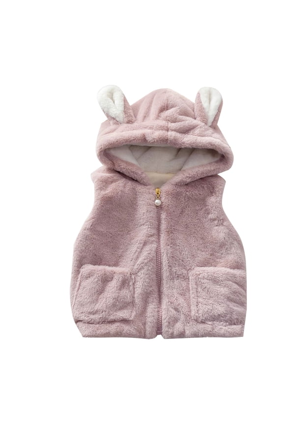 Girls Plush Hooded Vest, Korean Style Velvet Sleeveless Jacket, Cute Fuzzy Outerwear for Baby Girls, Winter Warm Fleec𝖾 Lined