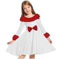 thumbnail image 1 of XXWXYD Girls Princess Plush Dress Cute Bow Long Sleeve High Waist A Line Swing Dresses Fall Winter Warm Cozy Kids 5-14 Years Par𝗍y Holiday Formal Fancy Christmas Birthday, 1 of 5
