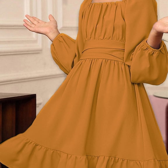 XXWXYD Girls Retro Off Shoulder Dress with Tie Back and Bubble Sleeve, Backless Waist Holiday Style Gown, Fall Winter Long Sleeve Par𝗍y Dress for Kids Vintag𝖾 Fashion