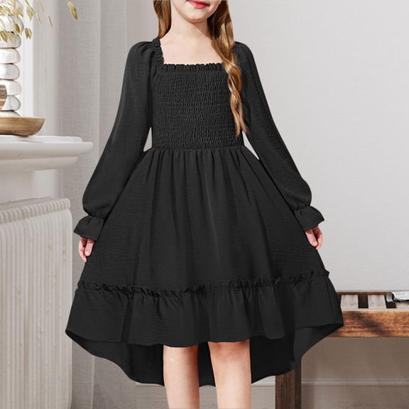 XXWXYD Girls Retro Off Shoulder Dress with Tie Back and Bubble Sleeve, Backless Waist Holiday Style Gown, Fall Winter Long Sleeve Par𝗍y Dress for Kids Vintag𝖾 Fashion