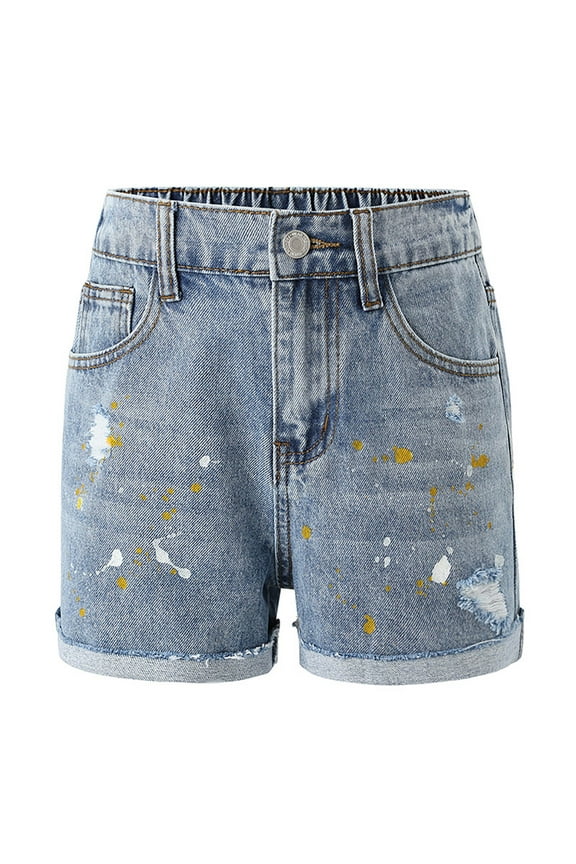 Girls Ripped Jean Shorts Baggy Wide Leg Vintag𝖾 Washed Denim High Rise Bermud𝖺 Jorts Y2K Fashion Casual Distressed Street Style Retro Shorts