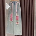 thumbnail image 1 of XXWXYD Girls Ripped Jeans Baggy Wide Leg High Waisted Denim Pants, 𝖸𝟤𝖪 Distressed Streetwear with Functional Pockets for 5-16 Years, 1 of 6