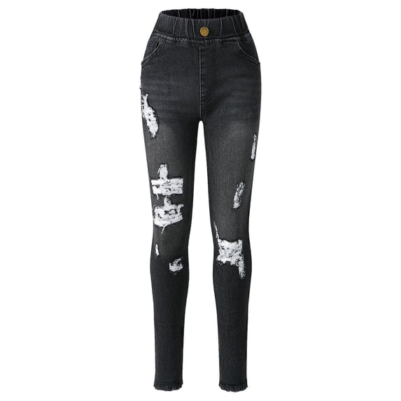 XXWXYD Girls Ripped Skinny Jeans Girls Lightweight Jeans High Waisted Stretchy Distressed Jeggings Straight Leg Washed Denim Pants with Pockets