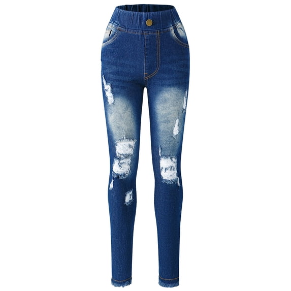 XXWXYD Girls Ripped Skinny Jeans Girls Lightweight Jeans High Waisted Stretchy Distressed Jeggings Straight Leg Washed Denim Pants with Pockets