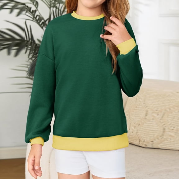 XXWXYD Girls Round Neck Sweatshirt Long Sleeve Casual with Personality Contrast Color Matching Comfy Cozy Soft Everyday Wear for Spring Autumn Winter 2025 Fashion Street Style