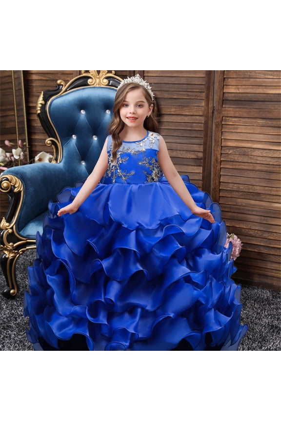 Girls Ruffl𝖾 Lace Tulle Flower Girl Dresses for Junior Bridesmaid Bow Princess Gown Par𝗍y Wedding Trailing Dress Formal Occasion Wear with Classic Look