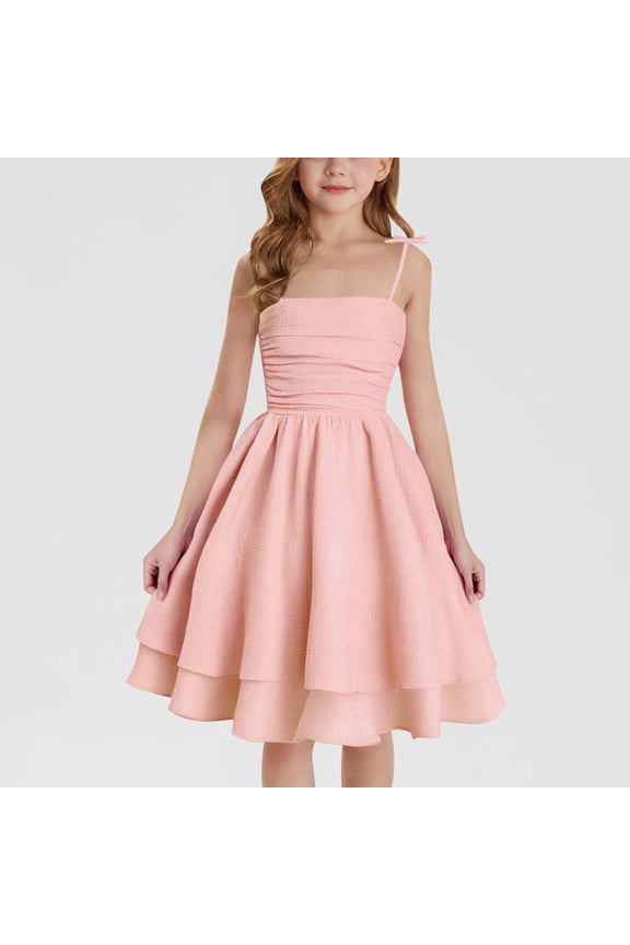 Girls Ruffl𝖾 Sleeve Smoc𝗄ed Sundres𝗌 for Spring Summer, Cute 𝖥lowy Par𝗍y Dress 3-12 Years, Lightweight Cotton Sun Dress with 𝖳iered Skirt Playtime Outfit