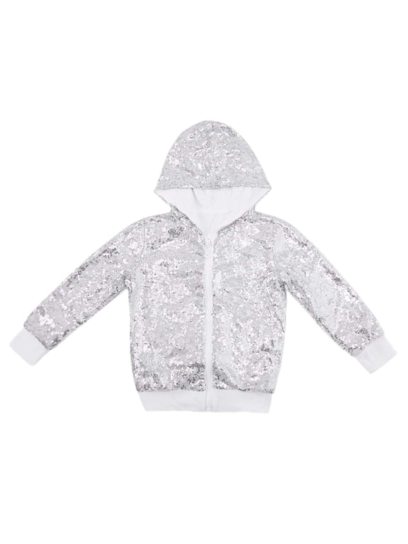 Girls Sequin Jacket Hoodie Sparkly Long Sleeve Zip Up Birthday Dance Party Formal Spring Glitter Shiny Coat
