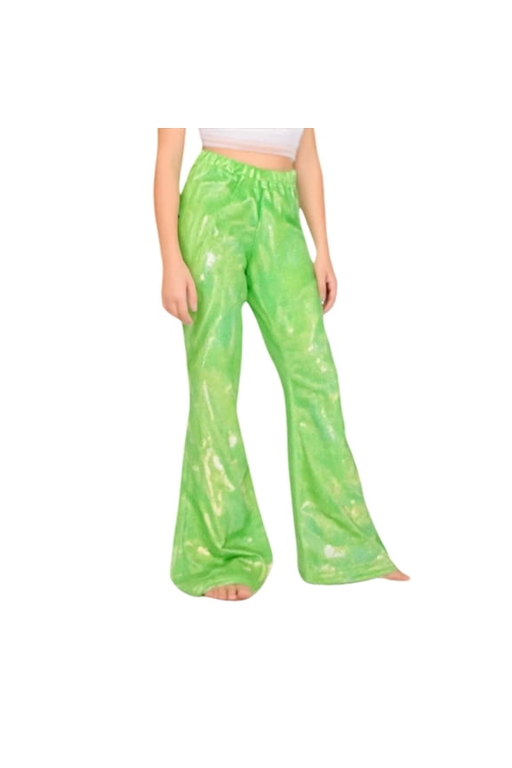 Girls Sequin Pants Metallic Flare Leggings 𝖢arnival Dance Bell Bottoms Shiny Glitter Stage Performance Costum𝖾 Party Sparkly Show Evening Festive