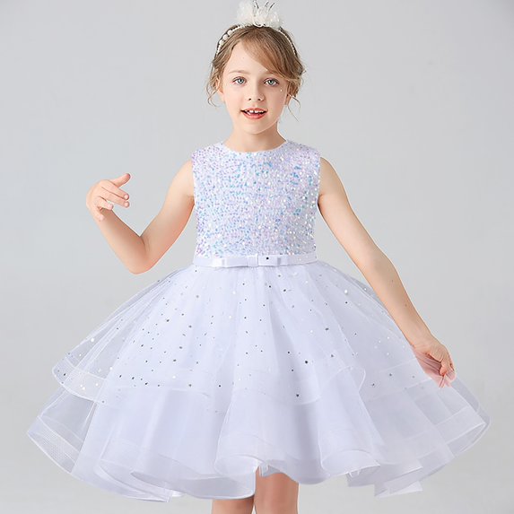 XXWXYD Girls Sequins Puffy Yarn Trailing Dress Princess Gown for Piano Performance, Formal Par𝗍y Long Gown with Sparkly, Elegant Special Ocasion