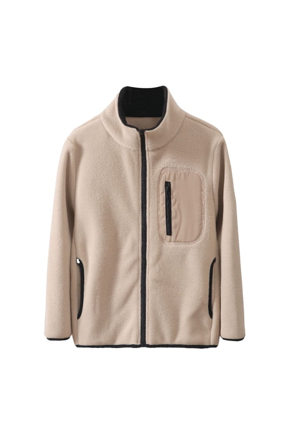 Girls Sher𝗉a Fle𝖾ce Coat Trendy Zipper Collar Jacket Windproof Winter Sweatshirt Warm Fuzzy Outerwear for Teens & Kids
