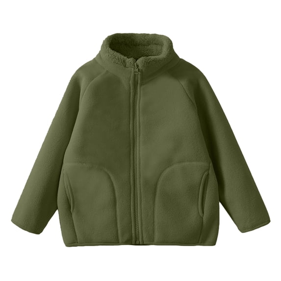 XXWXYD Girls Sher𝗉a Fle𝖾ce Jacket Lightweight Stand Collar Zipper Coat with Pockets Warm Winter Outerwear for Kids Fall Season