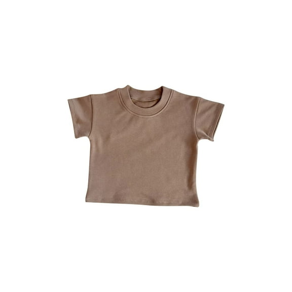 XXWXYD Girls Solid Cotton Crop Tops, Short Sleeve Crewneck Activity Shirts for Toddler Kids, Basic Plain Fashion Tees Breathable Comfort Fit