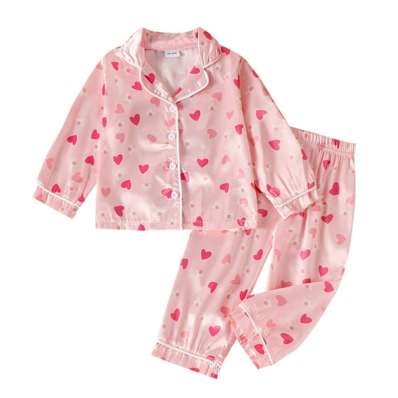 XXWXYD Girls Spring and Autumn New Love Flowers Multi Pattern Long Sleeved Tops Long Trousers Pajamas Set for Classic Fashion Breathable(4-5 Years,Watermelon Red)