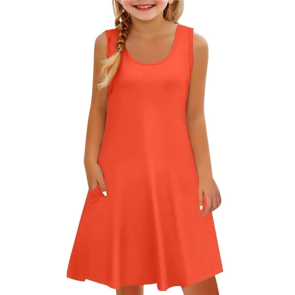 XXWXYD Girls Summer Dress Sleeveless 𝖥lowy 𝖳iered A-Line Teen Beach Sundress Tank Maxi Dresses Pockets Casual Long Dress Par𝗍y Apparel Sundress