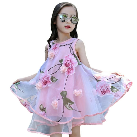XXWXYD Girls Summer Floral Princess Party Dress for Wedding Pageant Evening Gown, Flower Girl Special Occasion Dress with Ruffles