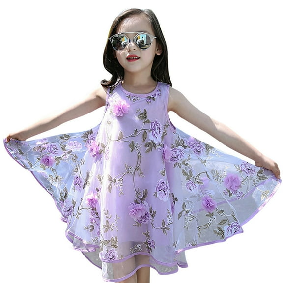 XXWXYD Girls Summer Floral Princess Party Dress for Wedding Pageant Evening Gown, Flower Girl Special Occasion Dress with Ruffles