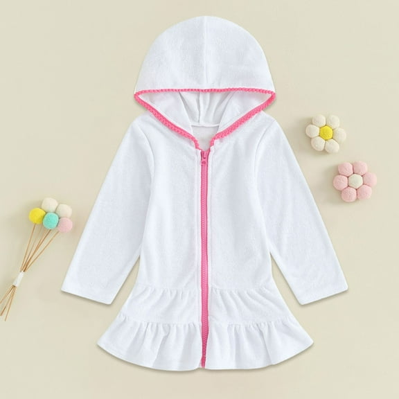 XXWXYD Girls’ Terry Cloth Hooded Beach Cover Up with Pockets, Zip Up Cotton Bathrobe Swimsuit Coverups for Summer, QuickDry Bathing Suit Dress Short Sleeve Swim Dress for Kids Pool Par𝗍y