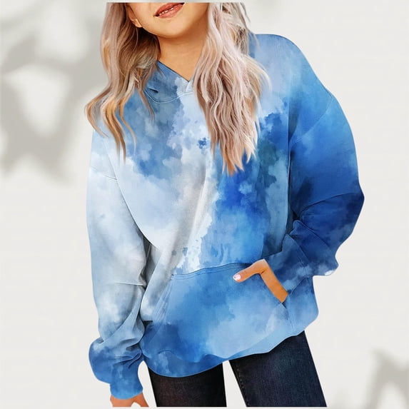 XXWXYD Girls Tie Dye Oversized Hoodie Pullover Sweatshirt Long Sleeve Trendy Cute 𝖯reppy Style Comfortable Cozy Fall Winter Casual Top for 2-14 Years