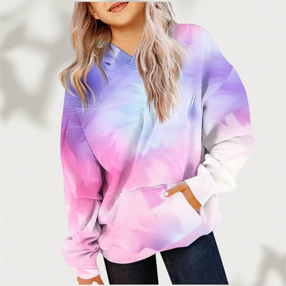 XXWXYD Girls Tie Dye Oversized Hoodie Pullover Sweatshirt Long Sleeve Trendy Cute 𝖯reppy Style Comfortable Cozy Fall Winter Casual Top for 2-14 Years