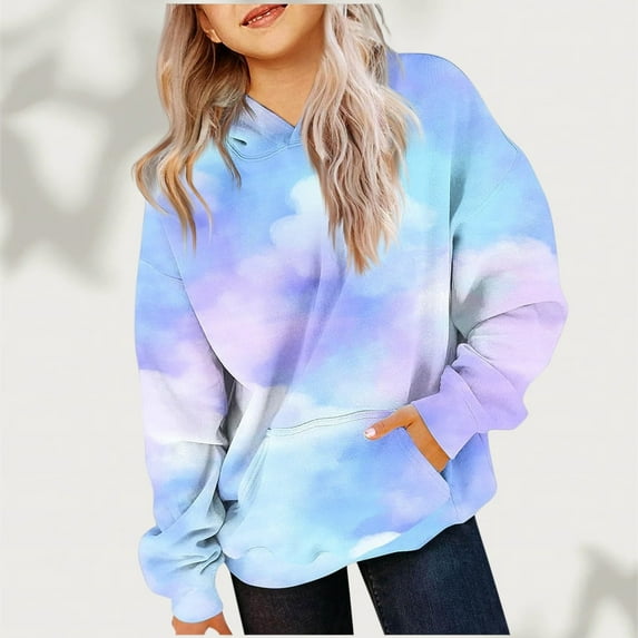 XXWXYD Girls Tie Dye Sweatshirt, Oversized Pullover Hoodie Long Sleeve Trendy 𝖯reppy Clothes for 2-14 Years Casual Streetwear Cozy Everyday Outfit