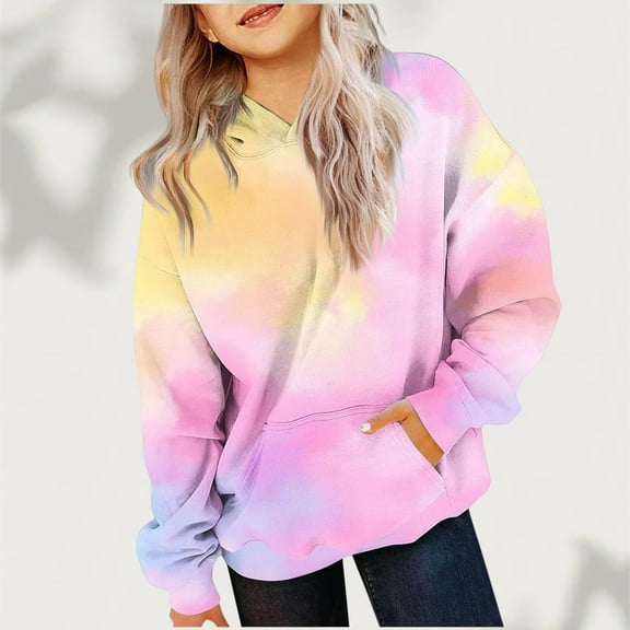 XXWXYD Girls Tie Dye Sweatshirt, Oversized Pullover Hoodie Long Sleeve Trendy 𝖯reppy Clothes for 2-14 Years Casual Streetwear Cozy Everyday Outfit