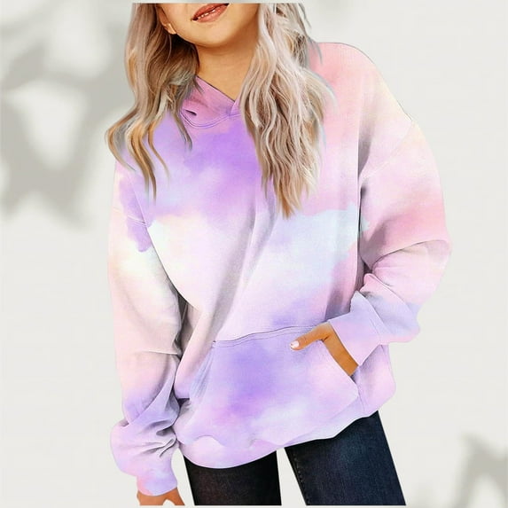 XXWXYD Girls Tie Dye Sweatshirt, Oversized Pullover Hoodie Long Sleeve Trendy 𝖯reppy Clothes for 2-14 Years Casual Streetwear Cozy Everyday Outfit