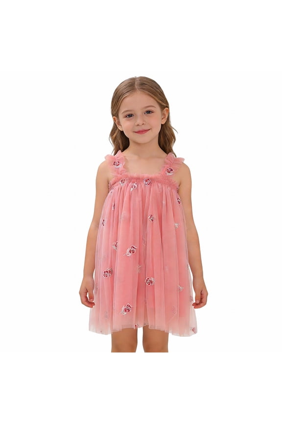 Girls Tulle Pinafore Dress Suspender Overalls Casual Spring Dance Short Dress Toddler Kids Party Wear Playtime Outfit Summer Loose Fit Cute Dresses