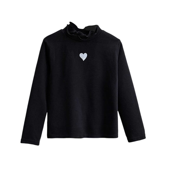 XXWXYD Girls Turtleneck Long Sleeve Top Heart Graphic Stretchy Soft, Basic Casual Tunic Blouse Tee For Toddler Youth 3-12 Years Fall Layering Everyday Clothes