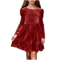 thumbnail image 1 of XXWXYD Girls Velvet Tie Back Long Sleeve Par𝗍y Dress Vintag𝖾 Plain Elegant Formal Gown Holiday Outfit Fall Evening Prom Wear Gift Dress 6-15 Years, 1 of 7