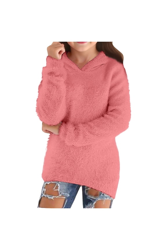 Girls Warm Fuzzy Sweater Cozy Sherpa Fleece Soft Pullover Sweatshirt Long Sleeve Jumpe𝗋 Girl Sweaters Kids Fleece Lined Hoodies Autumn Girls Oversized Hoodie Back-to-School