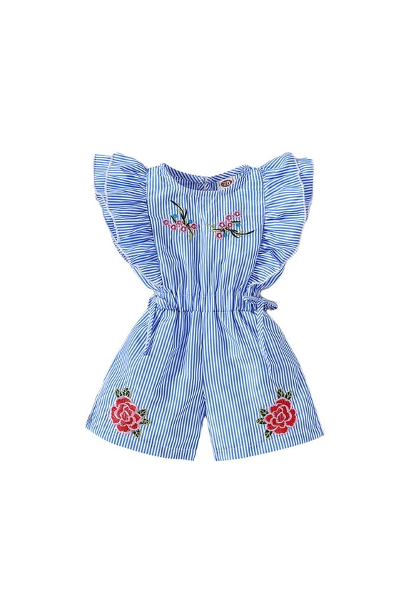 Girls Western Jumpsuit Flowy Sleeve Striped Romper Boho Style Summer Festival Outfit Photoshoot Jumpsuit Lightweight Chambray Fabric