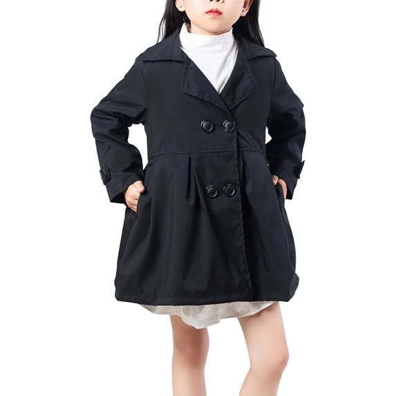 XXWXYD Girls Windbreaker Jacket Button Front Collar Windproof Peacoat Plain Coat Pockets Kids Toddler Lightweight Outerwear Spring Fall Raincoat