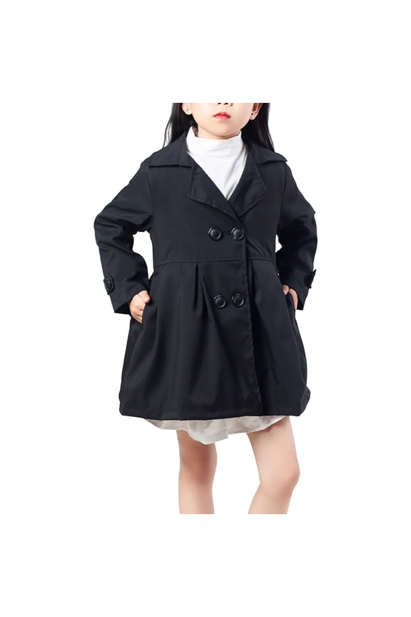 Girls Windbreaker Jacket Button Front Collar Windproof Peacoat Plain Coat Pockets Kids Toddler Lightweight Outerwear Spring Fall Raincoat