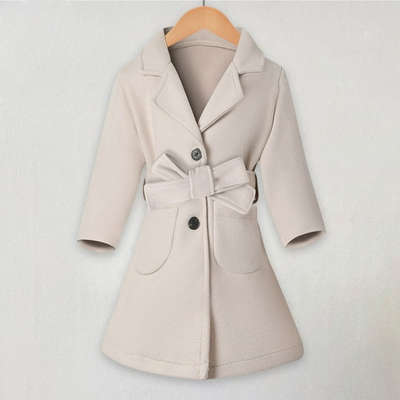 XXWXYD Girls Wool Blend Winter Dress Coat Belted Lapel Jacket with Pockets Long Warm Pš¾acoat Outerwear for Kids Cold Weather