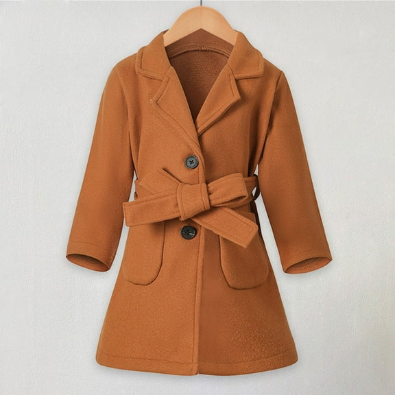 XXWXYD Girls Wool Blend Winter Dress Coat Belted Lapel Jacket with Pockets Long Warm P𝖾acoat Outerwear for Kids Cold Weather