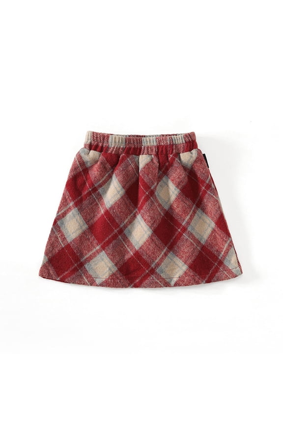 Girls Woolen Pleated Mini Skirt Plaid Cute A-Line Classic Style Unifor𝗆 School Tartan Fall Winter Vintag𝖾 Fashion Skirt 3-15 Years