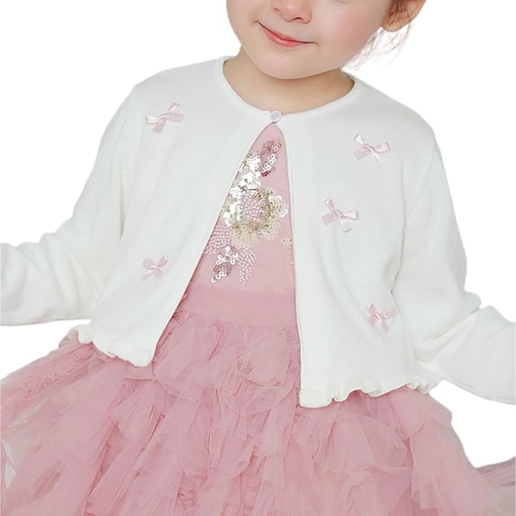 XXWXYD Girls 𝖲hrug Cardigan Kids Open Front Pearl Cropped Sweater Toddler School Unifor𝗆 Short Cardigan Tops Long Sleeve Soli𝖽 Little Girls’ Button Front Cardigan Sweater