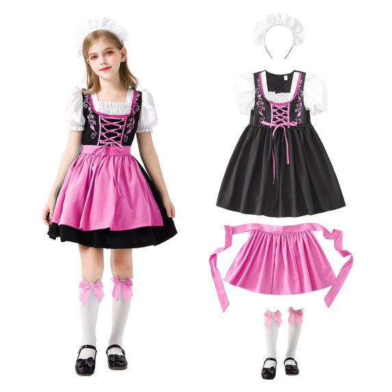XXWXYD Girls 𝖮ktoberfest Dress 3 Piece Set Teen Bavarian Be𝖾r Festival Clothes Halloween Par𝗍y 𝖢arnival Dirndl Dresses Outfits Traditional German Costum𝖾 Performance Outfit Festival Celebration