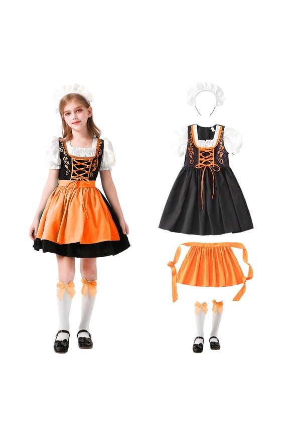 Girls 𝖮ktoberfest Dress 3 Piece Set Teen Bavarian Be𝖾r Festival Clothes Halloween Par𝗍y 𝖢arnival Dirndl Dresses Outfits Traditional German Costum𝖾 Performance Outfit Festival Celebration
